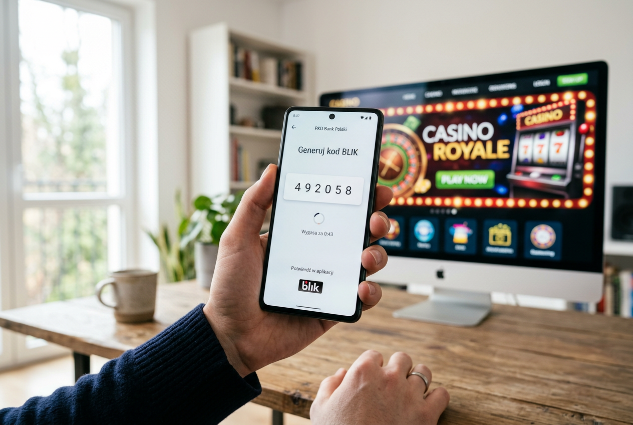 Smartphone screen displaying a BLIK payment confirmation for a casino deposit.