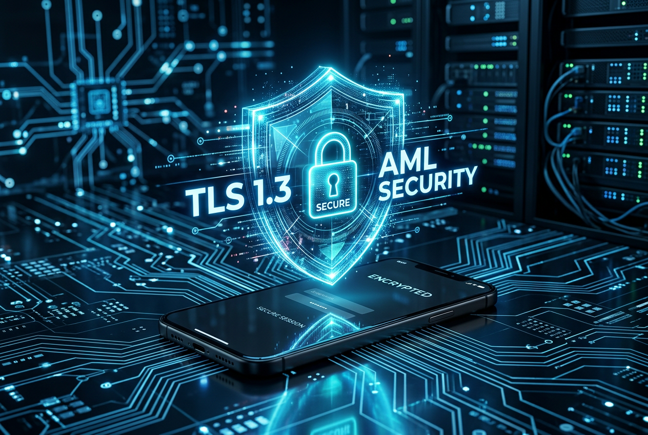 Visual representation of TLS 1.3 encryption and digital security