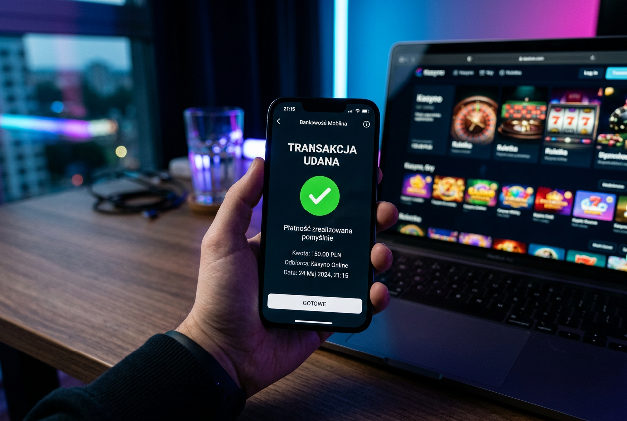 Modern smartphone displaying a fast payment confirmation for an online casino